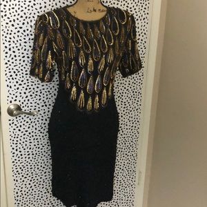 Vintage Gem 100% Silk sequin beaded cocktail dress